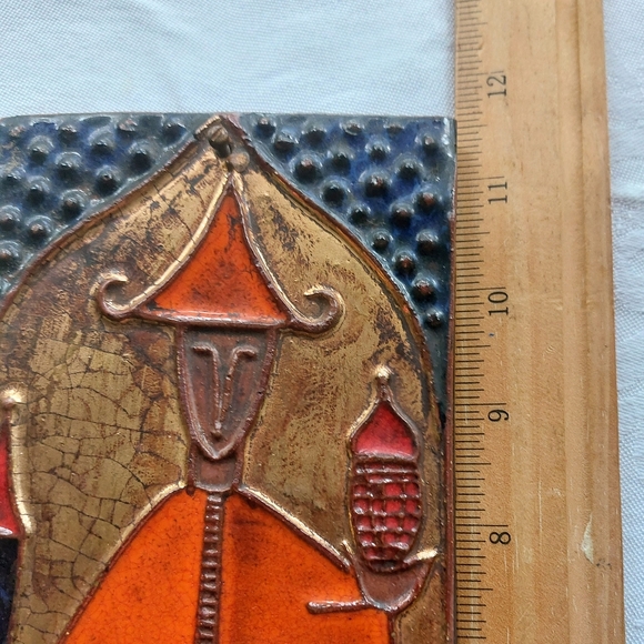 Antique Enamel on Clay Handmade Tile - Picture 6 of 7